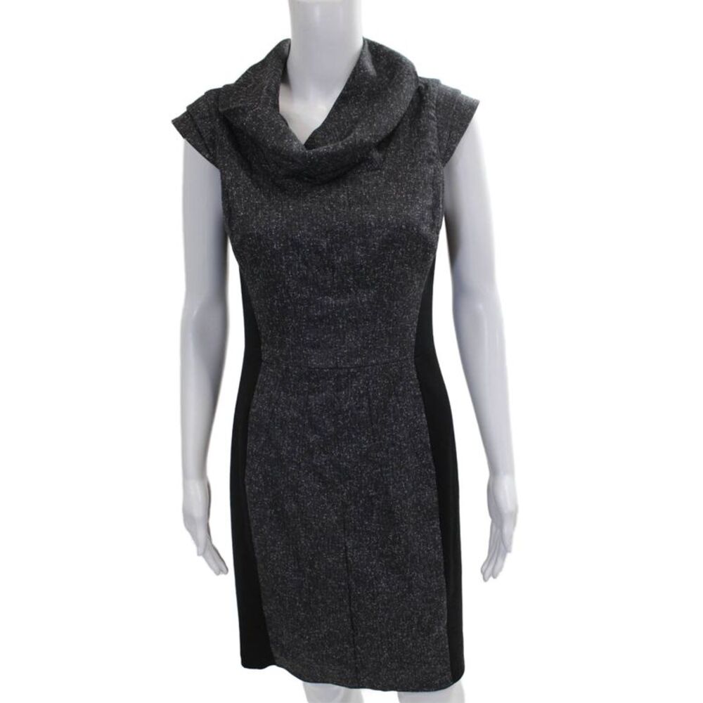 Black Saks Fifth Avenue Women Sheath Dress Gray Colorblock Midcalf Size 6
